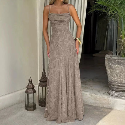 Jacquard Chiffon Long Dress Women's Backless Bandage Dresses Summer Evening Wedding Guest Green White Burgundy Pink Graduation