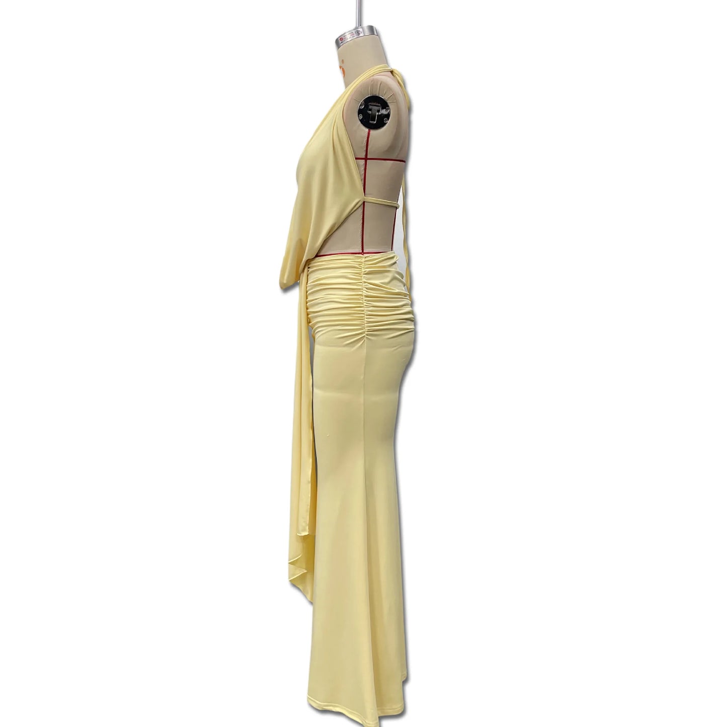 Sexy Blue Beach Sets Women's Halter V Neck Backless Crop Top Draped Long Skirt New Suit Summer Beachwear Holiday Vacation Yellow