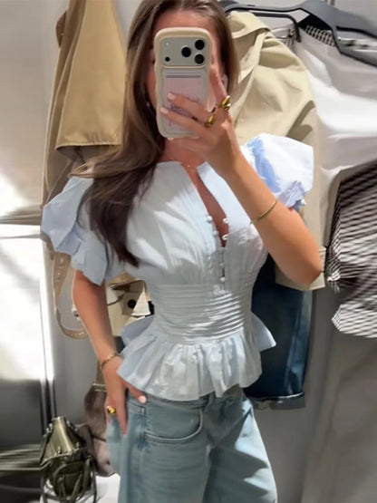Elegant Ruffles Shirts Casual Women's Button Blouses Female Clothes Shirt Classic Tops Blouse White Pink Blue Summer 2026 Autumn