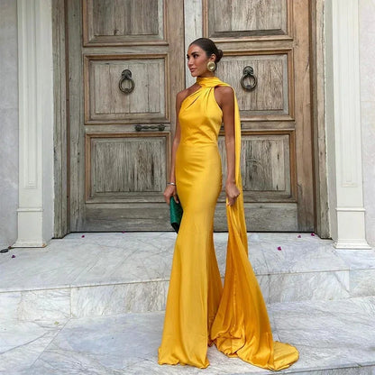 Satin Ribbon Long Dresses Women's Backless Casual Silk Dress Evening Wedding Guest Blue Green Black Yellow Red Pink Summer Prom