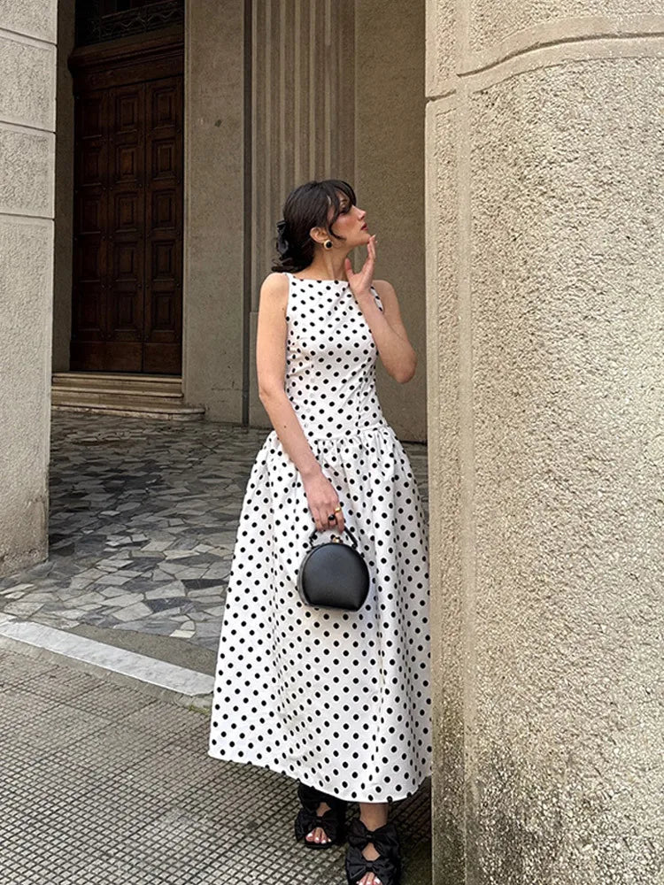 Vintage Polka Dot Long Dress Elegant Women's Sleeveless High Waist Casual Maxi Dresses Evening Party Summer Robe New Formal 2026