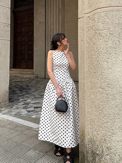 Vintage Polka Dot Long Dress Elegant Women's Sleeveless High Waist Casual Maxi Dresses Evening Party Summer Robe New Formal 2026
