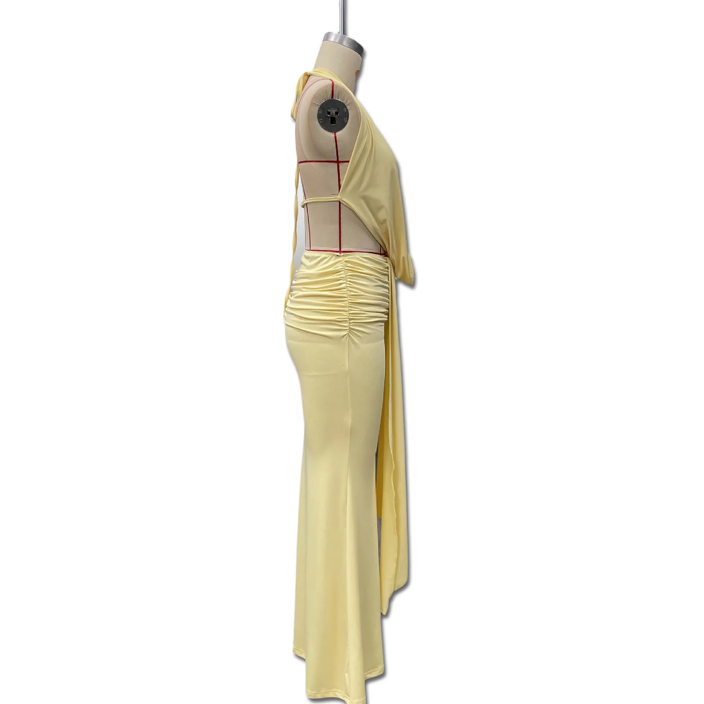 Sexy Blue Beach Sets Women's Halter V Neck Backless Crop Top Draped Long Skirt New Suit Summer Beachwear Holiday Vacation Yellow