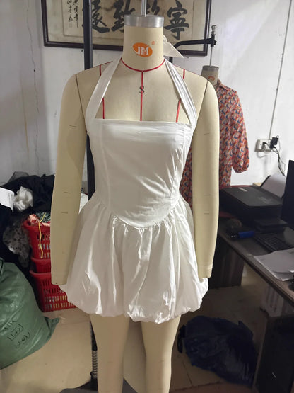 Elegant Red Backless Corset Halter Mini Dress Women Puff Hem Short Dresses Summer Evening Party Birthday Wedding Guest Cocktail