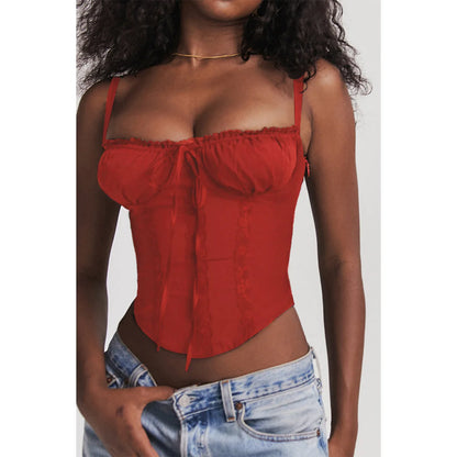 Elegant Summer Strapless T-shirts Corset Lace Tops Women Bandage T Shirt Y2K Chic Female Crop Top Black Red Blue White Yellow