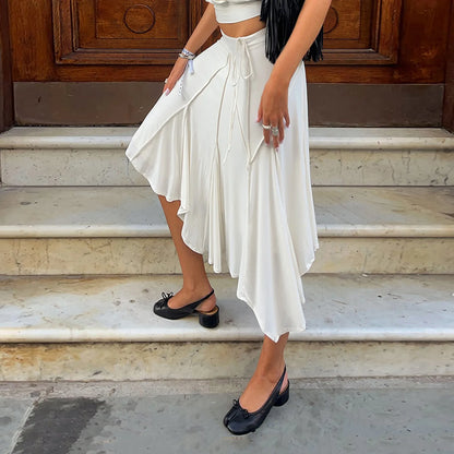 Elegant Irregular Midi Plated Skirt Women's High Waist Slim Pleated Skirts Y2K Female Clothing White Fashion Summer Autumn 2026