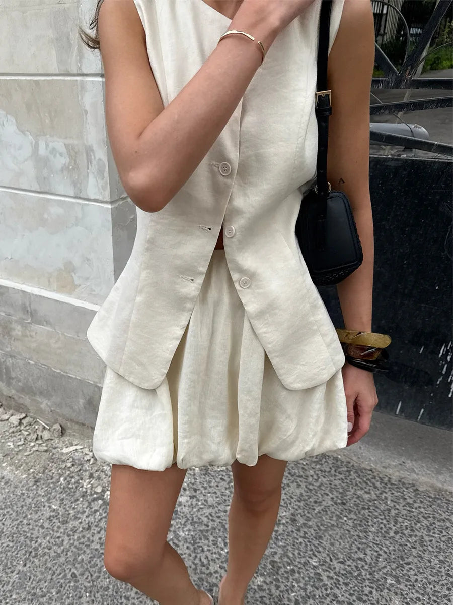 White Vest Bud Short Skirts Sets Women's Sleeveless Top Mini Skirt Matching Set Suit Summer Wear Office Lady Birthday 2026 New