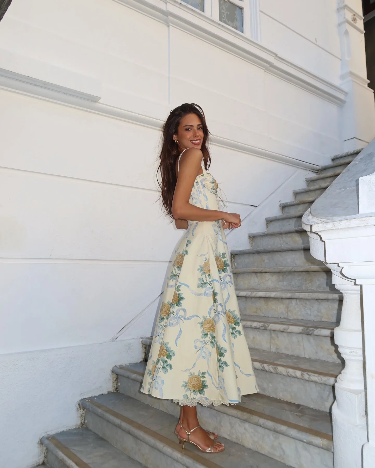 Sexy Lace Floral Midi Dress Elegant Women's Sundress Female Clothing Sun Print Dresses Summer Holiday Vacation 2026 Yellow Pink