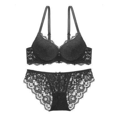 Comfortable Mesh Lace Flower Bra Low Waist Bowknot Bra Panties Set Non Slip Intimates Push Up Bra Women Summer