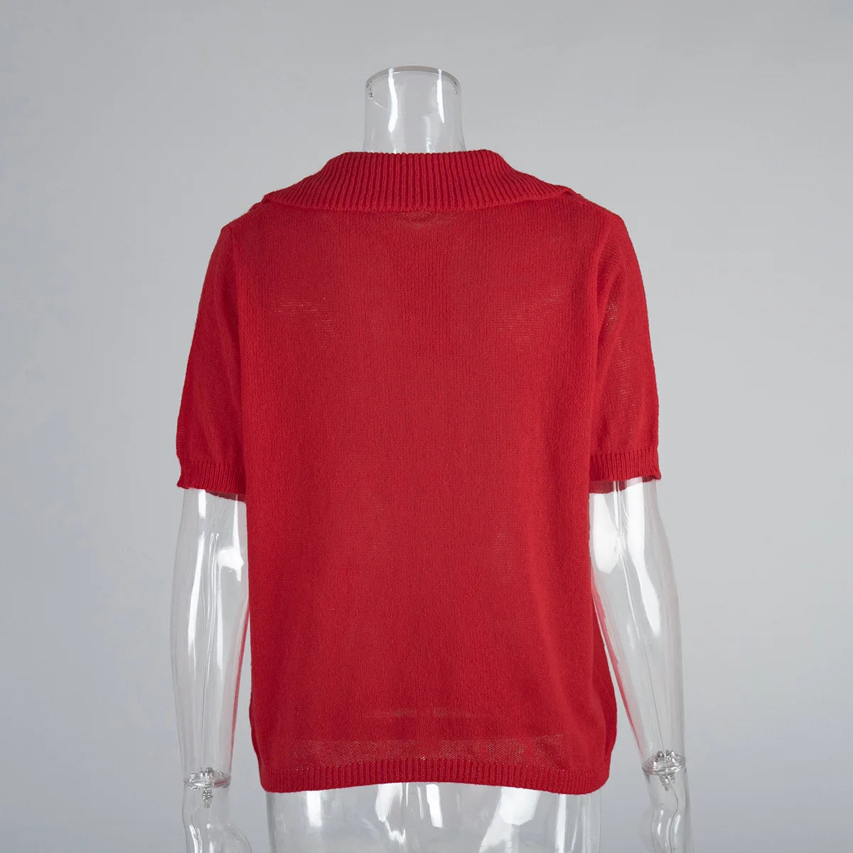 Summer Women's Polo Collar Knitted Short Sleeves Sweater Transparent T-shirt Female Simple 2025 Pink Yellow Gray Blue Red White
