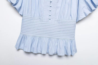 Elegant Ruffles Shirts Casual Women's Button Blouses Female Clothes Shirt Classic Tops Blouse White Pink Blue Summer 2026 Autumn