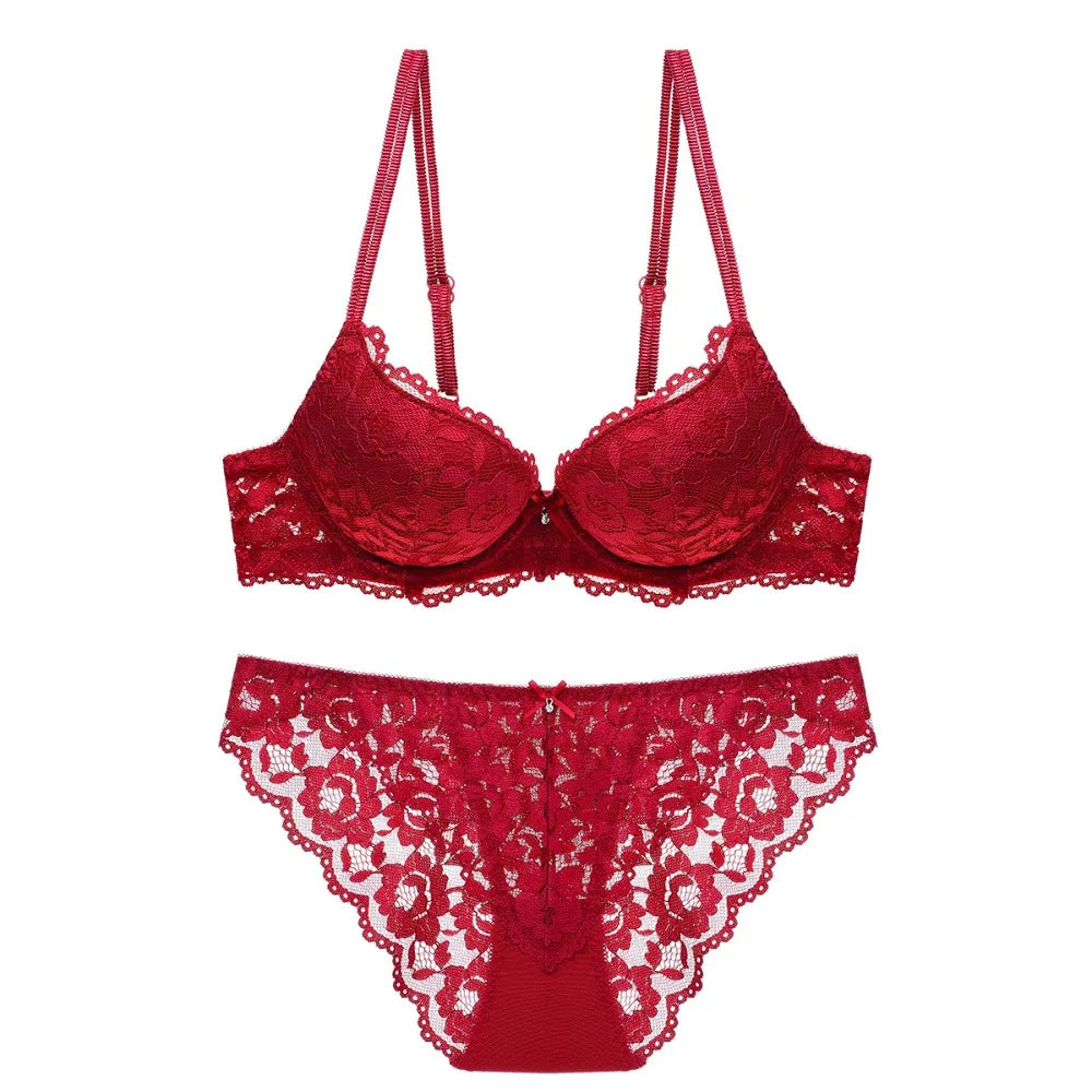 Comfortable Mesh Lace Flower Bra Low Waist Bowknot Bra Panties Set Non Slip Intimates Push Up Bra Women Summer