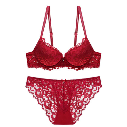 Comfortable Mesh Lace Flower Bra Low Waist Bowknot Bra Panties Set Non Slip Intimates Push Up Bra Women Summer