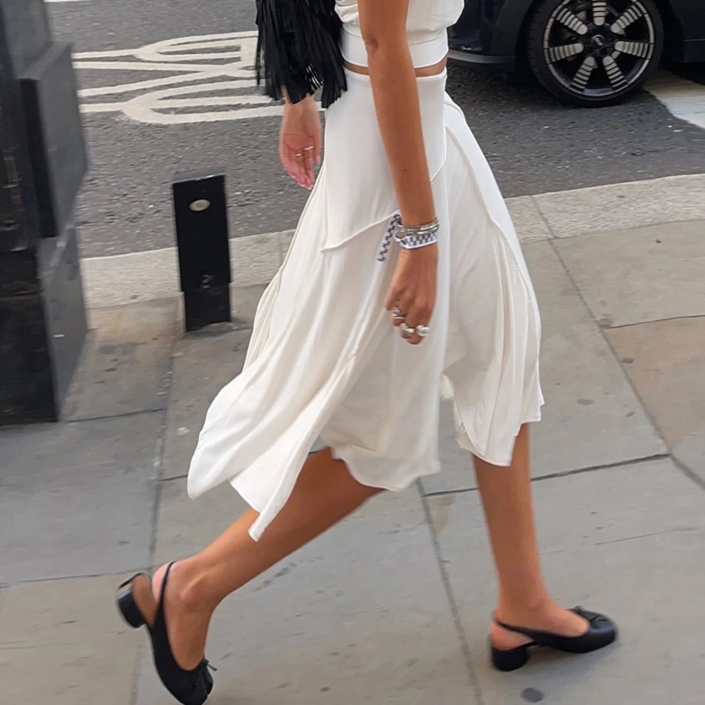 Elegant Irregular Midi Plated Skirt Women's High Waist Slim Pleated Skirts Y2K Female Clothing White Fashion Summer Autumn 2026