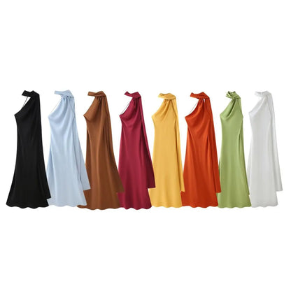 Satin Ribbon Long Dresses Women's Backless Casual Silk Dress Evening Wedding Guest Blue Green Black Yellow Red Pink Summer Prom