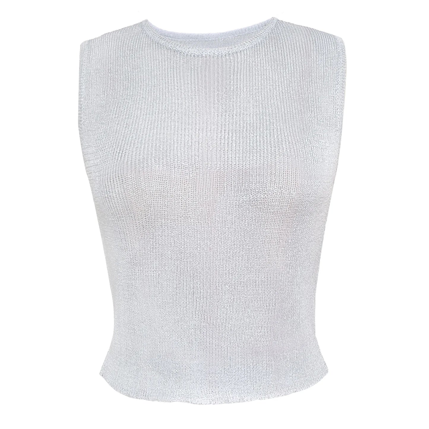 Women Sexy Mesh Sheer Glitter Sleeveless Tank Summer Shiny Cover Ups Y2K Cropped Tops See Through Mini Vest Streetwear Tops 2024