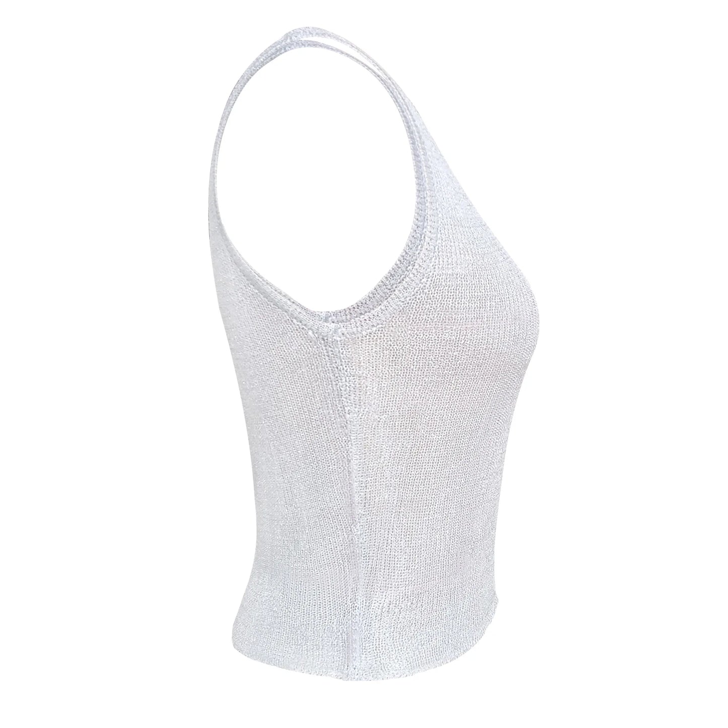 Women Sexy Mesh Sheer Glitter Sleeveless Tank Summer Shiny Cover Ups Y2K Cropped Tops See Through Mini Vest Streetwear Tops 2024