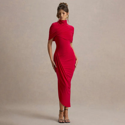 Elegant Women's Tight Curvy Midi Dress Sexy Backless Draped Bodycon Dresses Evening Party Wedding Guest Summer New Yellow White