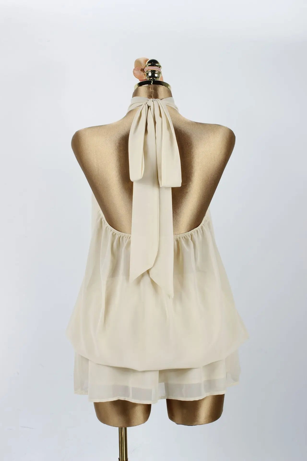 Sexy Yellow Chiffon Backless Mini Dress Women's Halter Casual Short Dresses Summer Khaki Brown Blue Pink Polka Dot Floral New