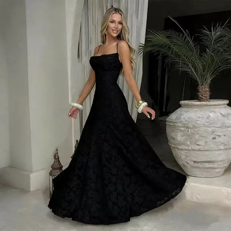 Jacquard Chiffon Long Dress Women's Backless Bandage Dresses Summer Evening Wedding Guest Green White Burgundy Pink Graduation