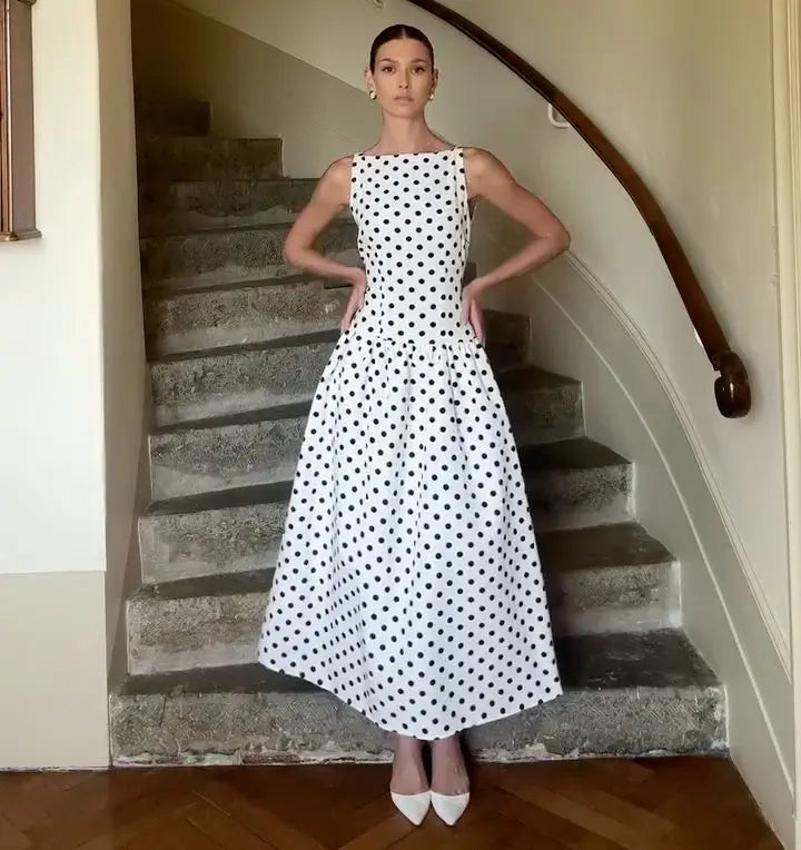 Vintage Polka Dot Long Dress Elegant Women's Sleeveless High Waist Casual Maxi Dresses Evening Party Summer Robe New Formal 2026