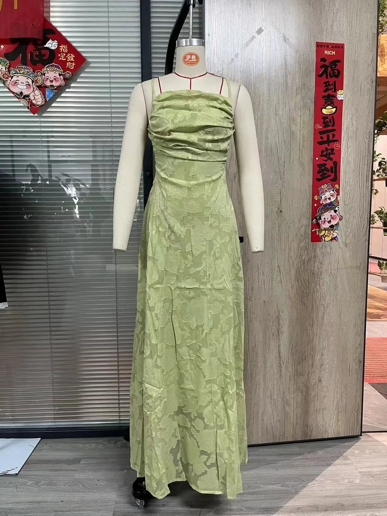 Jacquard Chiffon Long Dress Women's Backless Bandage Dresses Summer Evening Wedding Guest Green White Burgundy Pink Graduation