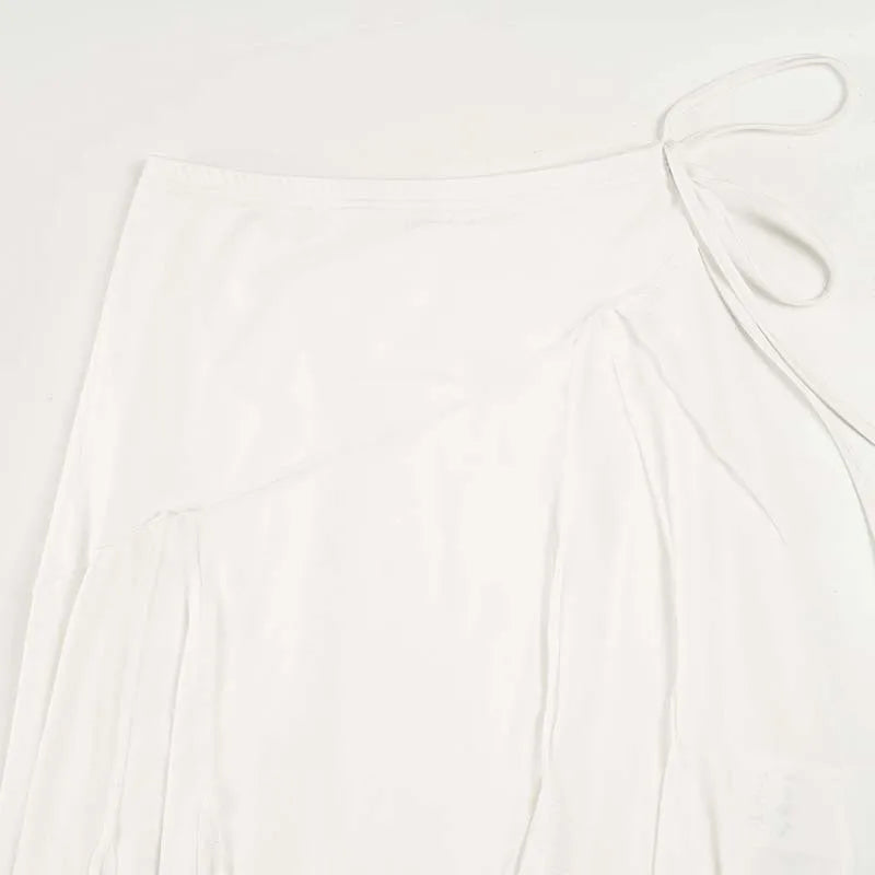 Elegant Irregular Midi Plated Skirt Women's High Waist Slim Pleated Skirts Y2K Female Clothing White Fashion Summer Autumn 2026