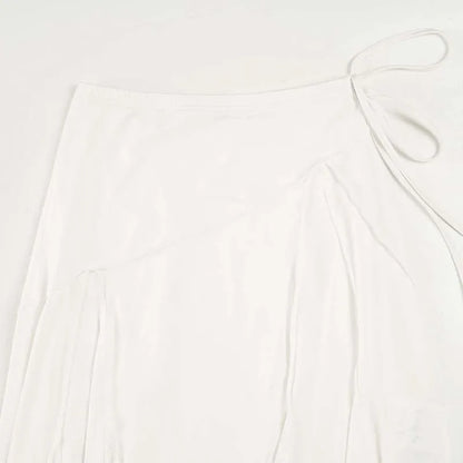 Elegant Irregular Midi Plated Skirt Women's High Waist Slim Pleated Skirts Y2K Female Clothing White Fashion Summer Autumn 2026