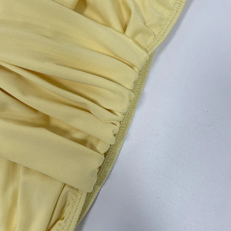 Sexy Blue Beach Sets Women's Halter V Neck Backless Crop Top Draped Long Skirt New Suit Summer Beachwear Holiday Vacation Yellow