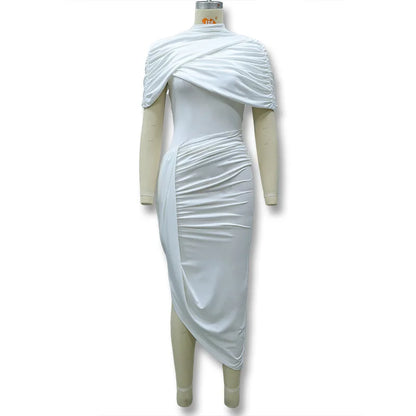 Elegant Women's Tight Curvy Midi Dress Sexy Backless Draped Bodycon Dresses Evening Party Wedding Guest Summer New Yellow White