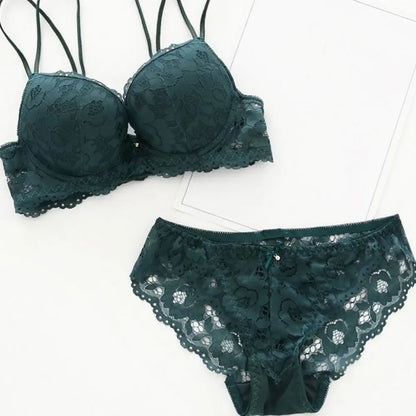 Comfortable Mesh Lace Flower Bra Low Waist Bowknot Bra Panties Set Non Slip Intimates Push Up Bra Women Summer
