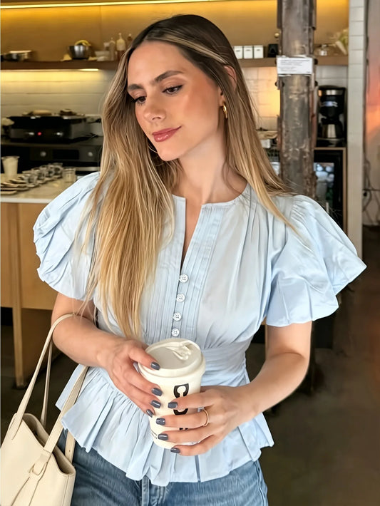 Elegant Ruffles Shirts Casual Women's Button Blouses Female Clothes Shirt Classic Tops Blouse White Pink Blue Summer 2026 Autumn