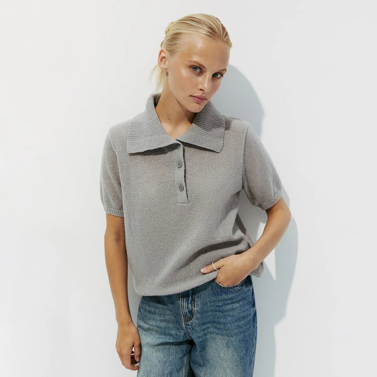 Summer Women's Polo Collar Knitted Short Sleeves Sweater Transparent T-shirt Female Simple 2025 Pink Yellow Gray Blue Red White