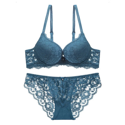 Comfortable Mesh Lace Flower Bra Low Waist Bowknot Bra Panties Set Non Slip Intimates Push Up Bra Women Summer