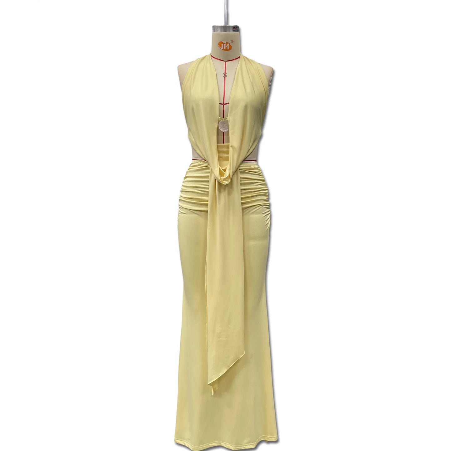 Sexy Blue Beach Sets Women's Halter V Neck Backless Crop Top Draped Long Skirt New Suit Summer Beachwear Holiday Vacation Yellow