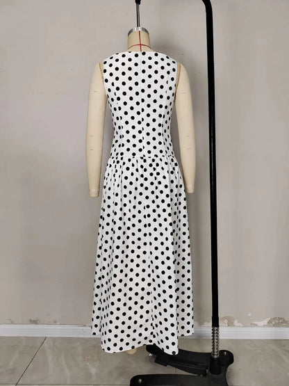 Vintage Polka Dot Long Dress Elegant Women's Sleeveless High Waist Casual Maxi Dresses Evening Party Summer Robe New Formal 2026