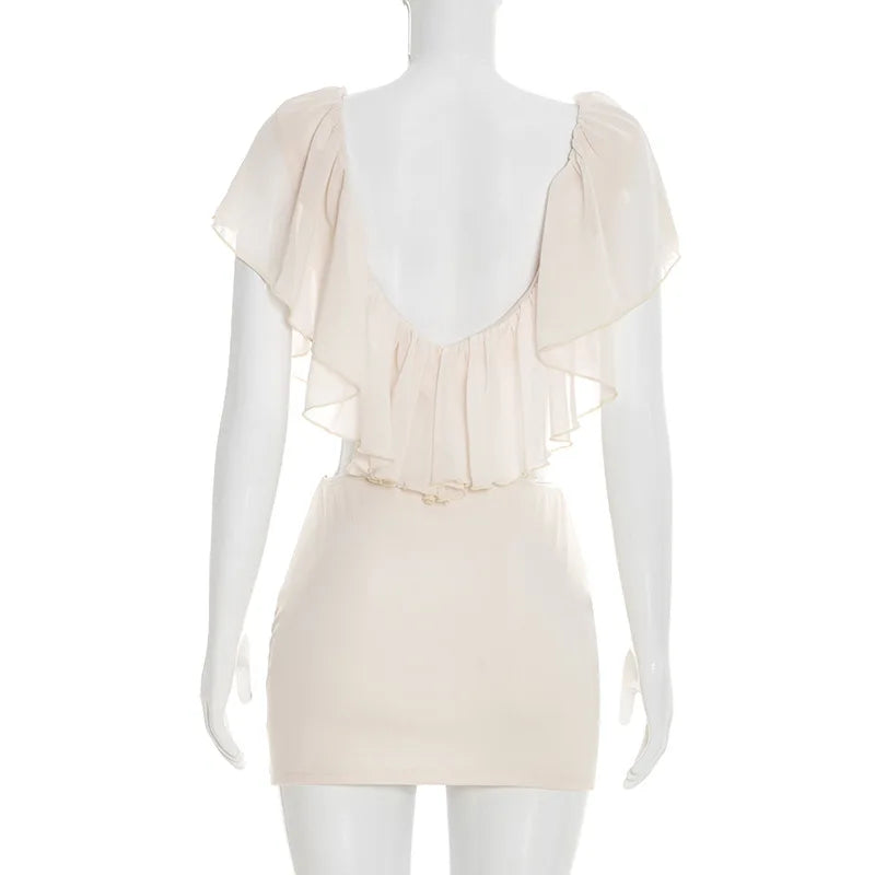 Sexy Ruffled Two Piece Set Women V Neck Tank Top Mini Skirt Matching Sets Female Clothing Club Party Dress Outfits Summer 2026