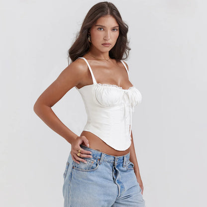 Elegant Summer Strapless T-shirts Corset Lace Tops Women Bandage T Shirt Y2K Chic Female Crop Top Black Red Blue White Yellow