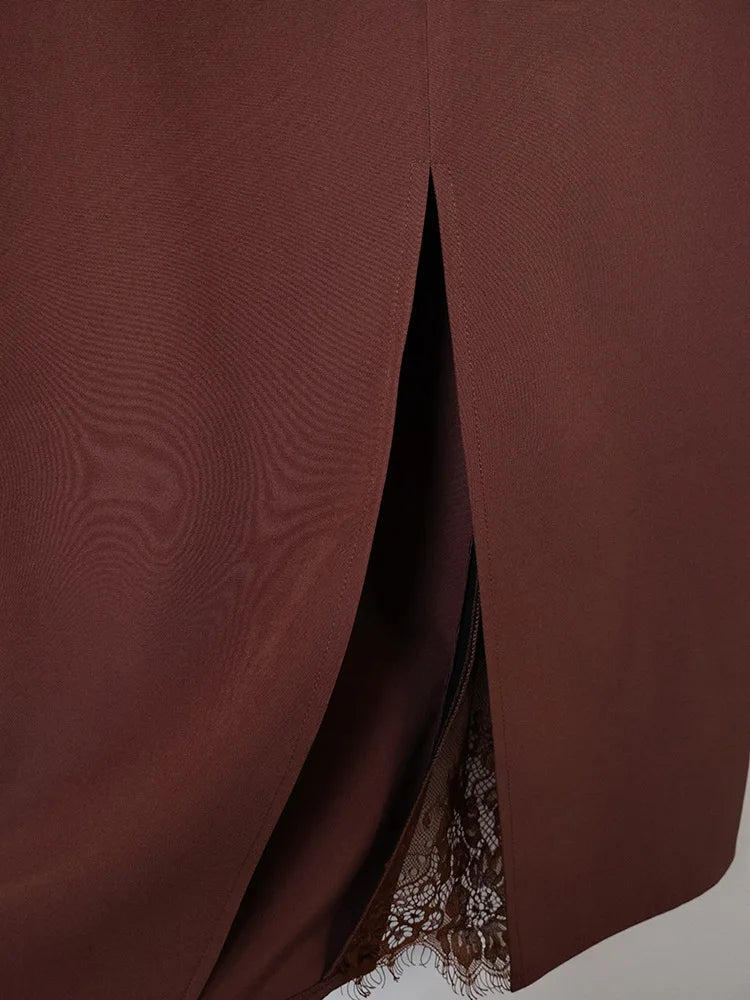 Elegant Lace Patchwork Skirt Women's High Waist Slim Split Skirts Female Clothing Fashion Summer Autumn 2026 Office Lady New In