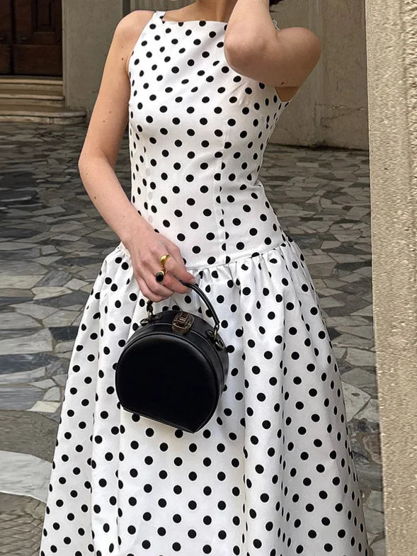 Vintage Polka Dot Long Dress Elegant Women's Sleeveless High Waist Casual Maxi Dresses Evening Party Summer Robe New Formal 2026