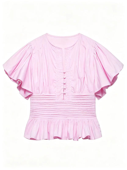 Elegant Ruffles Shirts Casual Women's Button Blouses Female Clothes Shirt Classic Tops Blouse White Pink Blue Summer 2026 Autumn