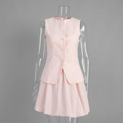 White Vest Bud Short Skirts Sets Women's Sleeveless Top Mini Skirt Matching Set Suit Summer Wear Office Lady Birthday 2026 New