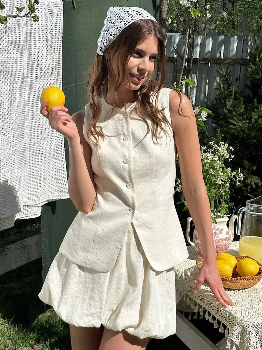 White Vest Bud Short Skirts Sets Women's Sleeveless Top Mini Skirt Matching Set Suit Summer Wear Office Lady Birthday 2026 New