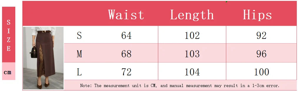 Elegant Lace Patchwork Skirt Women's High Waist Slim Split Skirts Female Clothing Fashion Summer Autumn 2026 Office Lady New In