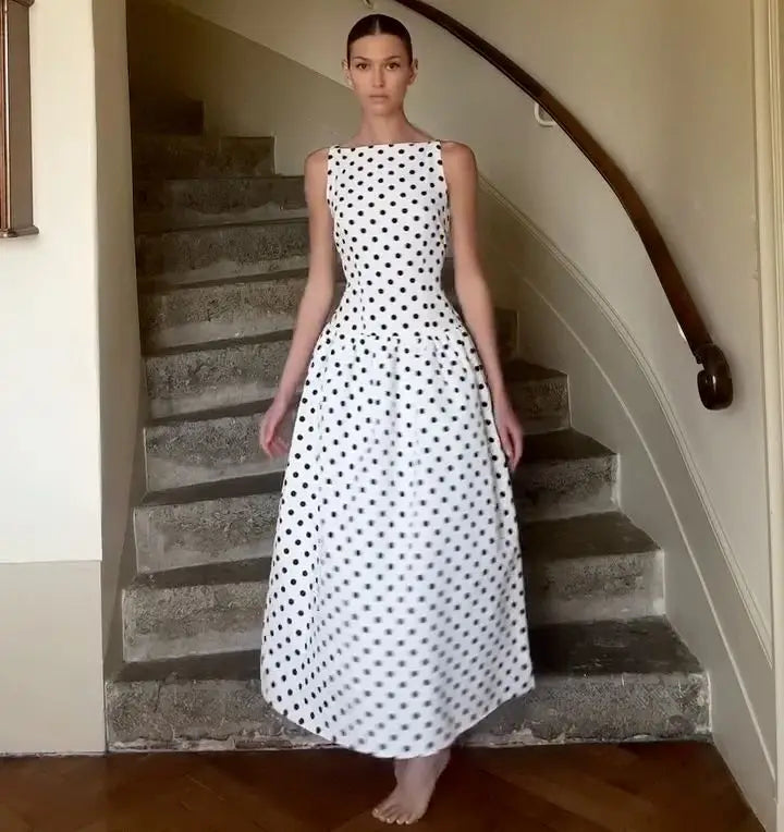 Vintage Polka Dot Long Dress Elegant Women's Sleeveless High Waist Casual Maxi Dresses Evening Party Summer Robe New Formal 2026