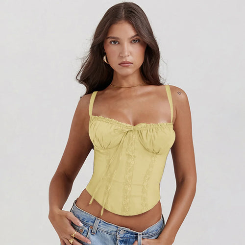 Elegant Summer Strapless T-shirts Corset Lace Tops Women Bandage T Shirt Y2K Chic Female Crop Top Black Red Blue White Yellow