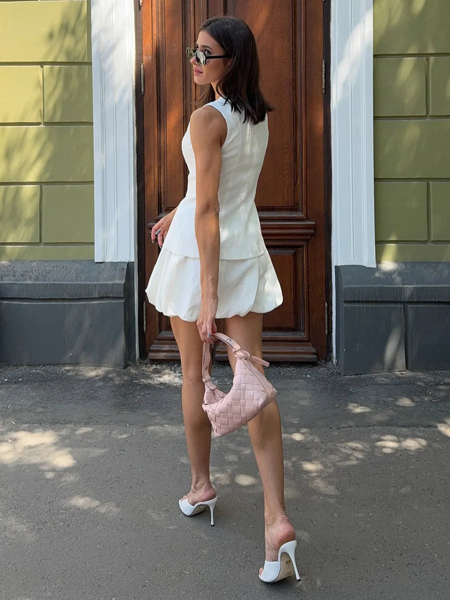 White Vest Bud Short Skirts Sets Women's Sleeveless Top Mini Skirt Matching Set Suit Summer Wear Office Lady Birthday 2026 New