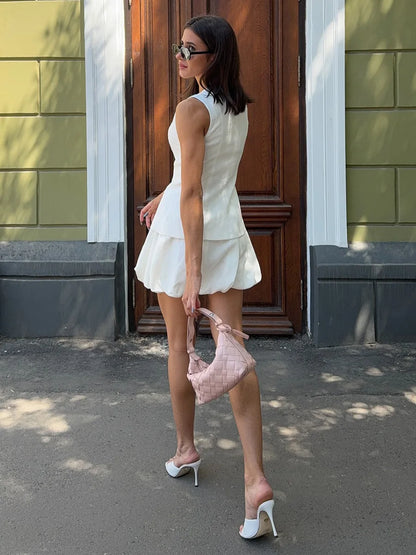 White Vest Bud Short Skirts Sets Women's Sleeveless Top Mini Skirt Matching Set Suit Summer Wear Office Lady Birthday 2026 New