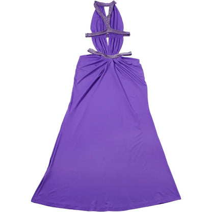 Sexy Women's Maxi Dress Halter Hollow Out Backless Sleeveless Ruched Evening Long Dresses Party Chic Robe Green Purple Summer