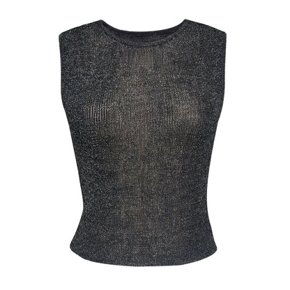 Women Sexy Mesh Sheer Glitter Sleeveless Tank Summer Shiny Cover Ups Y2K Cropped Tops See Through Mini Vest Streetwear Tops 2024